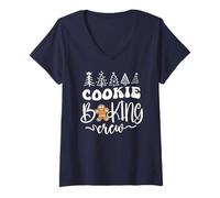 Femme Christmas Family Gingerbread Cookie Baking Crew Red T-Shirt avec Col en V