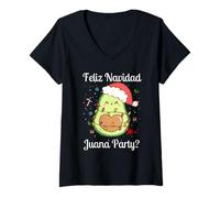 Femme Christmas Feliz Navidad Juana Party Avocat Mexicain Noël T-Shirt avec Col en V