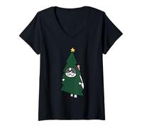 Femme Christmas Frenchie Tree T-Shirt avec Col en V