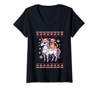 Femme Christmas German Shepherd Unicorn Sunglasses GSD T-Shirt avec Col en V