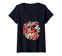 Femme Christmas Gnomes For Xmas Holidays With Cute Santa Hohoho T-Shirt avec Col en V