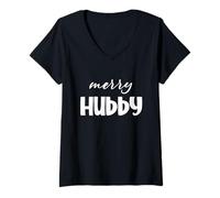 Femme Christmas Holiday Husband, Family Matching, Xmas Merry Hubby T-Shirt avec Col en V
