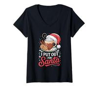 Femme Christmas I Put Out for Santa Cookies Milk Kids Women Men T-Shirt avec Col en V