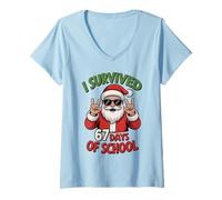 Femme Christmas I Survived 67 Days of School Slang 6 7 Bruh Gen Alpha Z T-Shirt avec Col en V