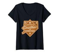 Femme Christmas in Connecticut Chemise Flocon de Neige Cookie Family Holid T-Shirt avec Col en V