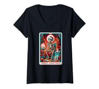 Femme Christmas in Hell Tarot Card ! Scary Horror X-Mas T-Shirt avec Col en V