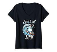 Femme Christmas in July Chillin This July Surf Snowman T-Shirt avec Col en V