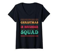 Femme Christmas in November Squad Family Group Matching Christmas Party T-Shirt avec Col en V