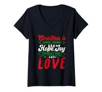 Femme Christmas is Family, Friends Love Memories Funny Xmas T-Shirt avec Col en V