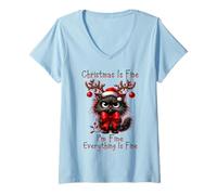 Femme Christmas is Fine I'm Fine Grumpy Xmas Cat Christmas Chaos T-Shirt avec Col en V