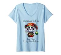 Femme Christmas is Fine I'm Fine Grumpy Xmas Panda Bear T-Shirt avec Col en V
