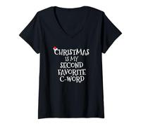 Femme Christmas is My Second Favorite C Word Offensif Christmas T-Shirt avec Col en V