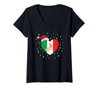 Femme Christmas Italian Hand Gesture Italy Flag Italiano Santa Hat T-Shirt avec Col en V