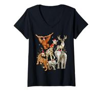 Femme Christmas Men Women Kids Wildlife Zoo Day Beautiful Animals T-Shirt avec Col en V