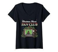 Femme Christmas Movie Fan Club Vintage TV Holiday T-Shirt avec Col en V