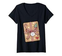Femme Christmas Reading Blind Date with a Book Lover Tee T-Shirt avec Col en V