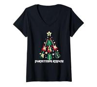 Femme Christmas Rocks Guitares Arbre de Noël Lecteur de Guitare Meme T-Shirt avec Col en V