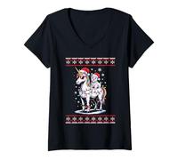 Femme Christmas Scottish Terrier Unicorn Sunglasses Scottie T-Shirt avec Col en V