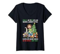 Femme Christmas Shopping Mom Panicked Life w Four Toddler T-Shirt avec Col en V