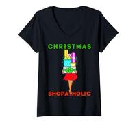 Femme Christmas Shopping Shopping Melanin Femme Noir Fille Magique T-Shirt avec Col en V