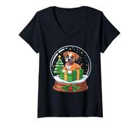 Femme Christmas Snow Globe Boxer Dog X-Mas Tree T-Shirt avec Col en V