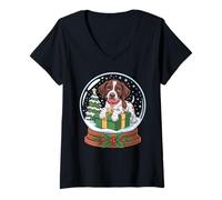 Femme Christmas Snow Globe Shorthaired Pointer X-Mas Tree GSP T-Shirt avec Col en V