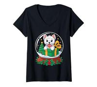 Femme Christmas Snow Globe West Highland White Terrier Westie T-Shirt avec Col en V