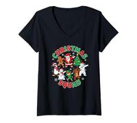Femme Christmas Squad Père Noël Dabbing Elfe Renne Pain d'épice T-Shirt avec Col en V