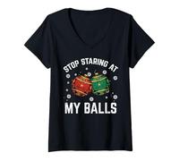 Femme Christmas Stop Staring at My Balls Humour de Noël pour Femme T-Shirt avec Col en V