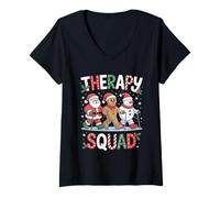 Femme Christmas Therapy SLP OT PT Therapy Père Noël Bonhomme de Neige Gingembre T-Shirt avec Col en V