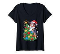 Femme Christmas Tree Australian Shepherd Sunglasses Aussie Dog T-Shirt avec Col en V