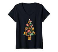 Femme Christmas Tree Calculatrice Comptable Finance Noël CPA T-Shirt avec Col en V