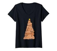 Femme Christmas Tree Capybara T-Shirt avec Col en V