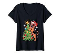 Femme Christmas Tree German Shepherd Sunglasses GSD T-Shirt avec Col en V