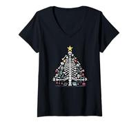 Femme Christmas Tree Skeleton Xmas Radiology Xray Technologist T-Shirt avec Col en V