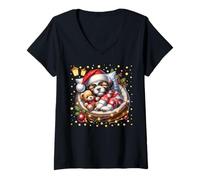 Femme Christmas Vibes for Puppy Mom Xmas Decor for Shih Tzu Lovers T-Shirt avec Col en V
