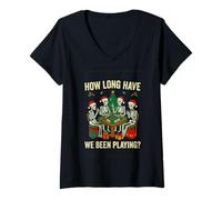 Femme Christmas Vibes Mahjong Lover Combien de Temps Avons-Nous joué T-Shirt avec Col en V