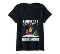 Femme Christmas with My British Shorthait Cat Kitty Funny Xmas T-Shirt avec Col en V