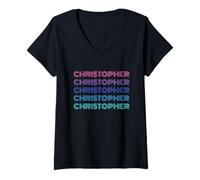 Femme Christopher Signature Vintage Distressed Name Pride T-Shirt avec Col en V