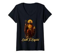 Femme Christus Vincit Catholique Christ le Roi Sacré-Cœur T-Shirt avec Col en V
