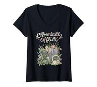 Femme Chroniquement Hors Ligne sans écran Anti-IA esthétique Minimaliste T-Shirt avec Col en V