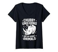 Femme Chubby Unicorns Spirit Animals Rhinocéros Drôle Rhinocéros T-Shirt avec Col en V