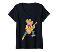 Femme Chuck E. Cheese Cowboy Chuck E. Playing Guitar Distressed T-Shirt avec Col en V