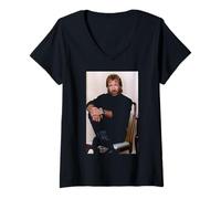 Femme Chuck Norris Way of The Dragon Acteur et Expert en Arts Martiaux T-Shirt avec Col en V