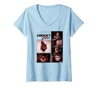 Femme Chucky Blood Red Frames Creepy Doll Close Up Collage T-Shirt avec Col en V