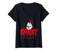 Femme Chucky Halloween Design Poupée effrayante Horreur T-Shirt avec Col en V