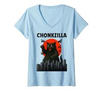 Femme Chunk Oh Lawd, He Comin' ChonKzilla Funny Cat Meme T-Shirt avec Col en V