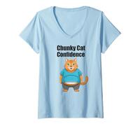 Femme Chunky Cat Confidence Cute Fat Belly Citation drôle T-Shirt avec Col en V