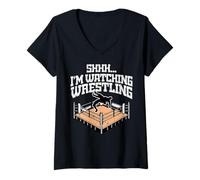 Femme Chut, Je Regarde Wrestling Funny Wrestler Fan Men Boys Kids. T-Shirt avec Col en V