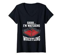 Femme Chut, Je Regarde Wrestling - Wrestling Wrestler Wrestle T-Shirt avec Col en V